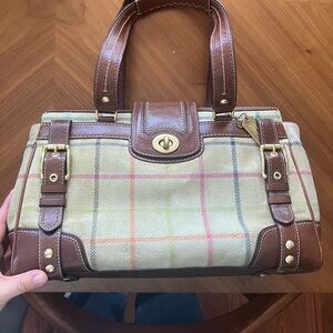 Rare Coach Hampton Tattersall Suede Turnlock Plaid and Leather Bag Legacy